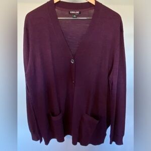 Kirkland - Pretty eggplant colored button up v-neck cardigan sweater. Size XL.